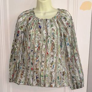Vtg 70s/80s Handmade Marble Swirl Multicolor Long Sleeve Thin Polyester‎ Blouse